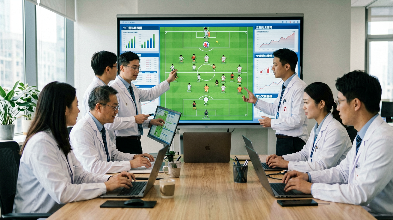专家团队分析比赛战术板示意图